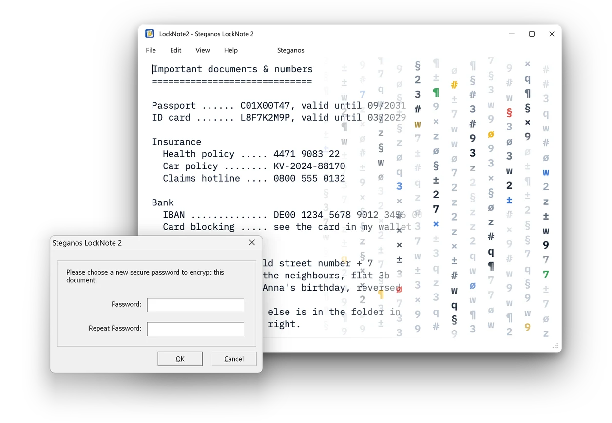 Steganos LockNote 2: Encrypt texts